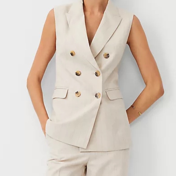 Pinstripe Long Double Breasted Vest NEW ANN TAYLOR - Picture 3 of 3